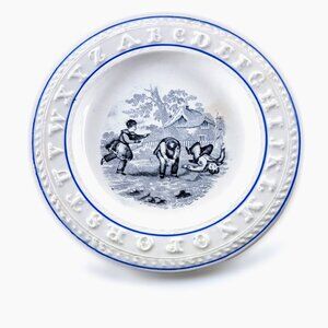 Antique Victorian Child's Alphabet Plate - Staffordshire Transferware Pottery